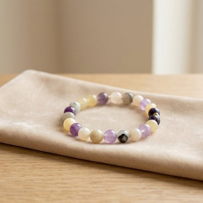 Handmade Lavender Cream Gemstone Stretch Bracelet, Boho Stacking Jewelry