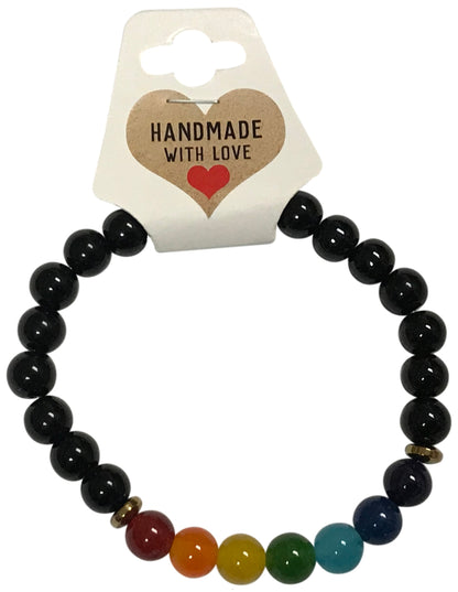 Black Onyx Healing Crystal 7 Chakra Rainbow Handmade Bracelet Artisan Jewelry Spiritual Yoga Gift Minimalist Boho Style