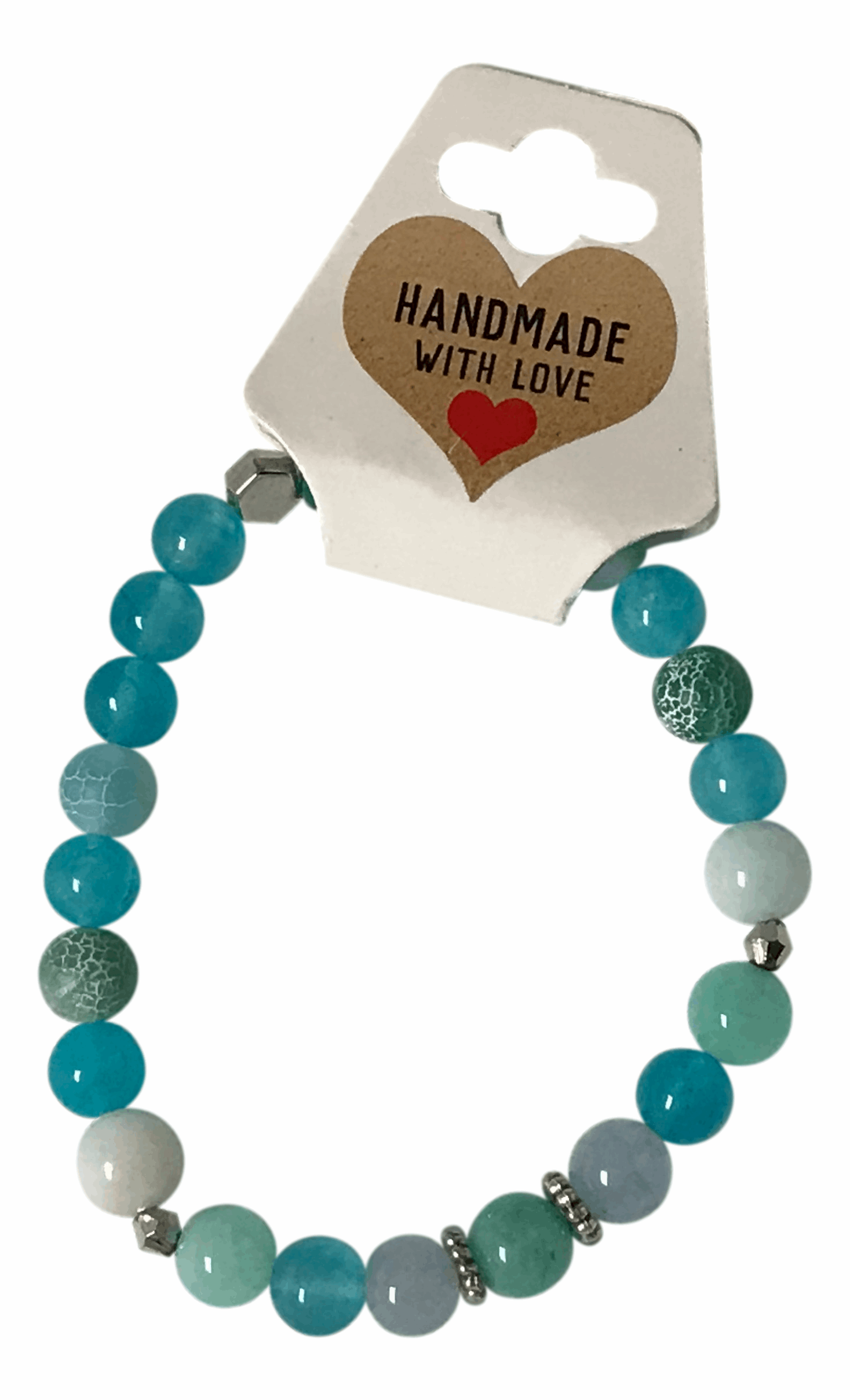 Aqua Agate Beaded Bracelet, Blue Green Gemstone Handmade Stretch Crystal Jewelry, Minimalist Boho Natural Stone, Gift for Her