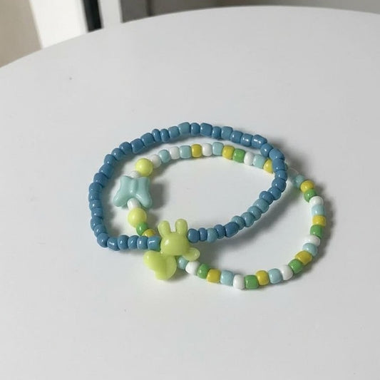 Kawaii Bunny and Butterfly Beaded Bracelet Set, Pastel Seed Bead Jewelry.