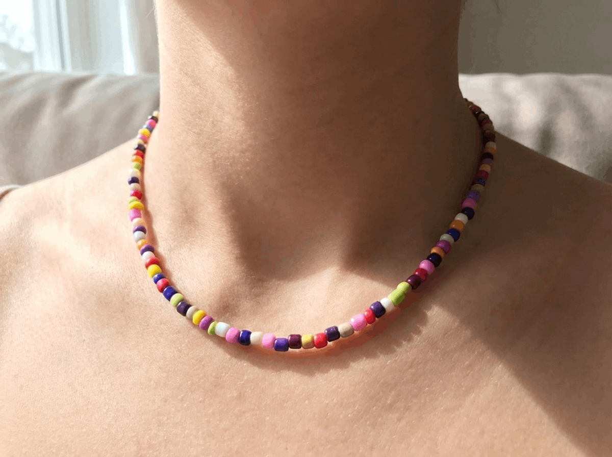Handmade Rainbow Beaded Necklace, Colorful Y2K Indie Choker, Multi-Color Summer Bead Jewelry with Adjustable Extension