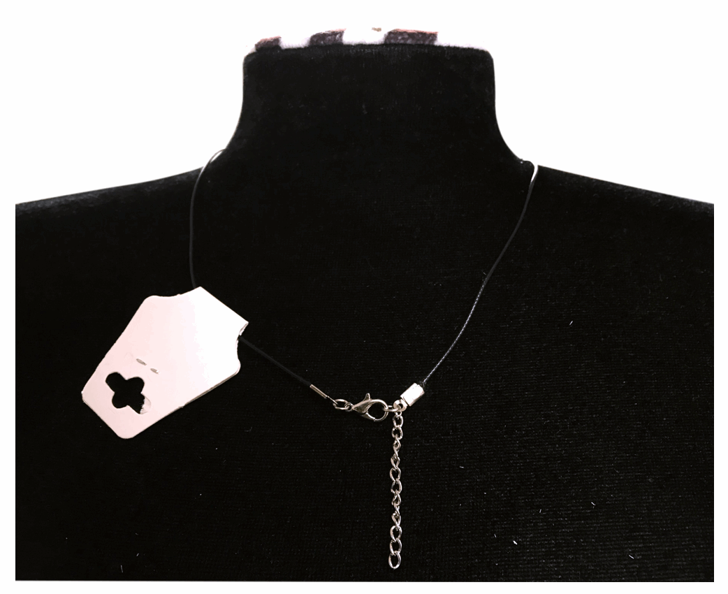 Elegant Flower Design Necklace with Acrylic White Pearl Beads, Black Cord, Lobster Claw with Extension Chain