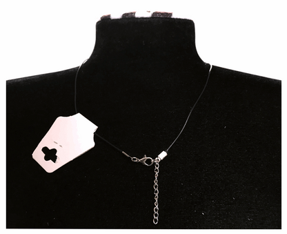 Elegant Flower Design Necklace with Acrylic White Pearl Beads, Black Cord, Lobster Claw with Extension Chain