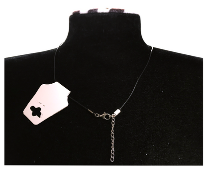 Elegant Flower Design Necklace with Acrylic White Pearl Beads, Black Cord, Lobster Claw with Extension Chain