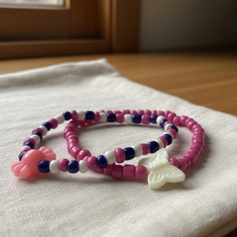 Candy Butterfly Charm Bracelet Set, Pink Purple Kawaii Beaded Bracelet, Symbol of Joy & Transformation Gift for Her
