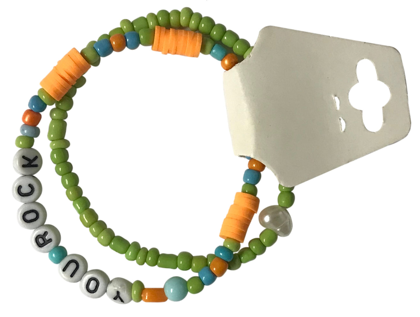 Green and Orange You Rock Letter Beads Bracelet Set, Handmade Stackable Jewelry, Personalized Gift For Her