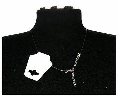 Minimalist Floral Design Necklace with Acrylic White Pearl Beads, Black Cord, Lobster Claw with Extension Chain