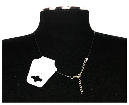 Minimalist Floral Design Necklace with Acrylic White Pearl-Like Beads, Black Cord, Lobster Claw with Extension Chain