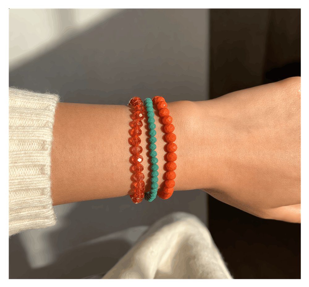 Handmade Bright Orange, Dark Teal, Sparkling Orange Beaded Bracelet, Summery Stackable Jewelry