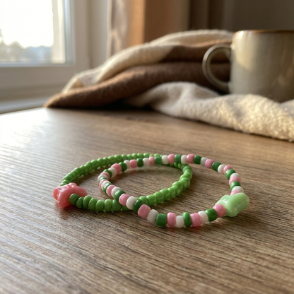 Butterfly Charm Beaded Bracelet Set, Pink Green White Cute Stretch Y2K Aesthetic Jewelry, Kawaii Friendship Bracelet Gift