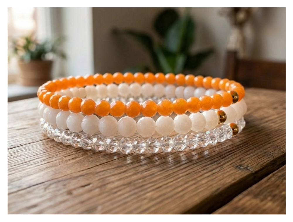 Handmade with Love Autumn Orange Beaded Bracelet Set
