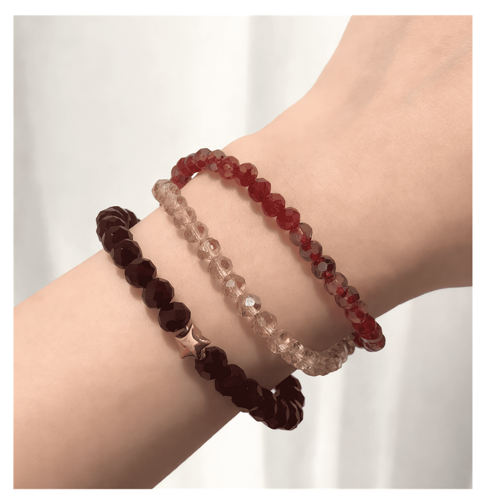 Handmade with Love Burgundy, Ruby, & Beige Stackable Beaded Bracelet