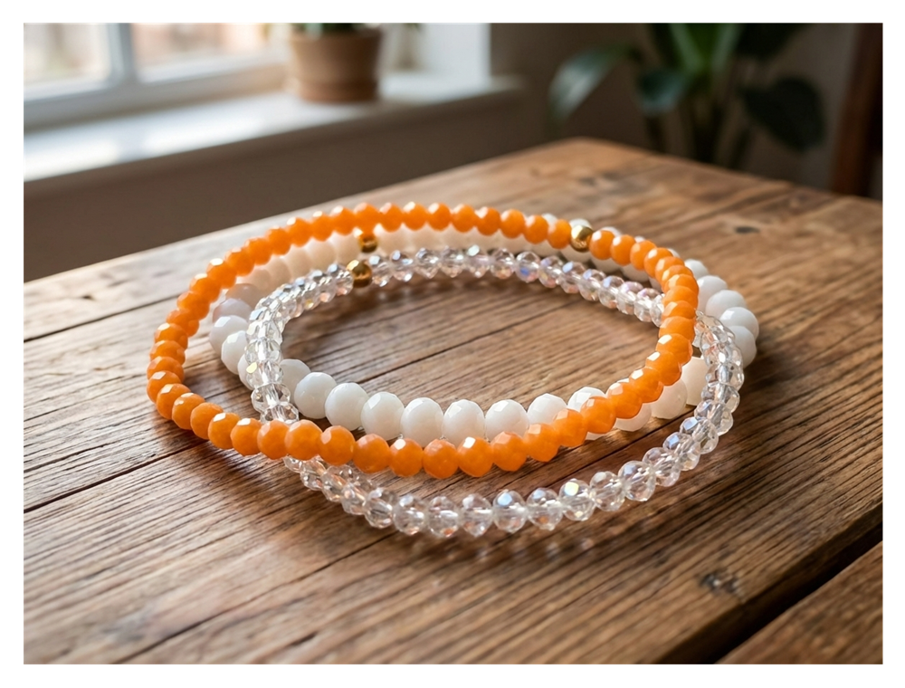 Handmade with Love Autumn Orange Beaded Bracelet Set