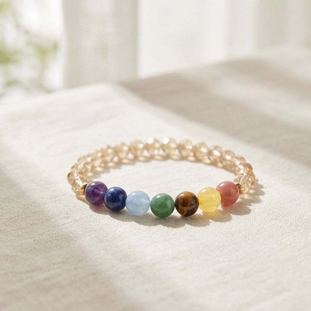 Natural Stone 7 Chakra Crystal Beaded Handmade Bracelet Gemstone Spiritual Jewelry Boho Style