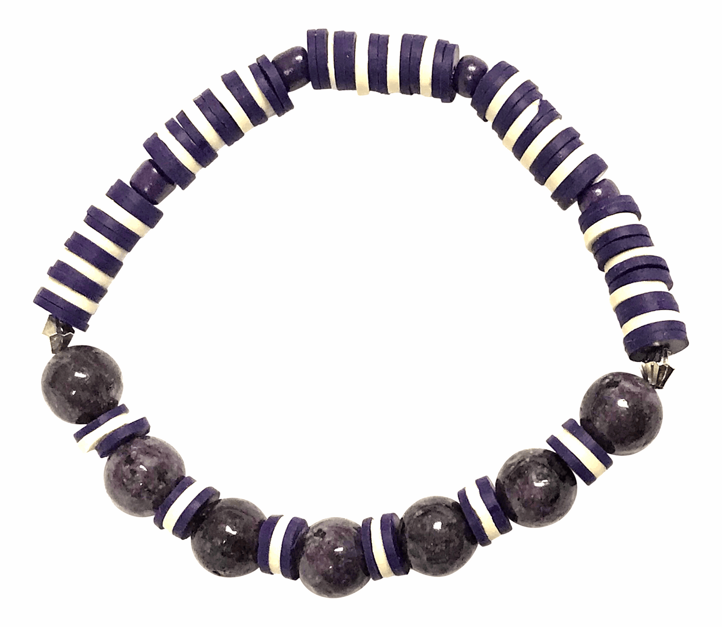 Handmade Heishi Bracelet – Amethyst Violet Plum & White Shell Disc & Round Beads - Boho style