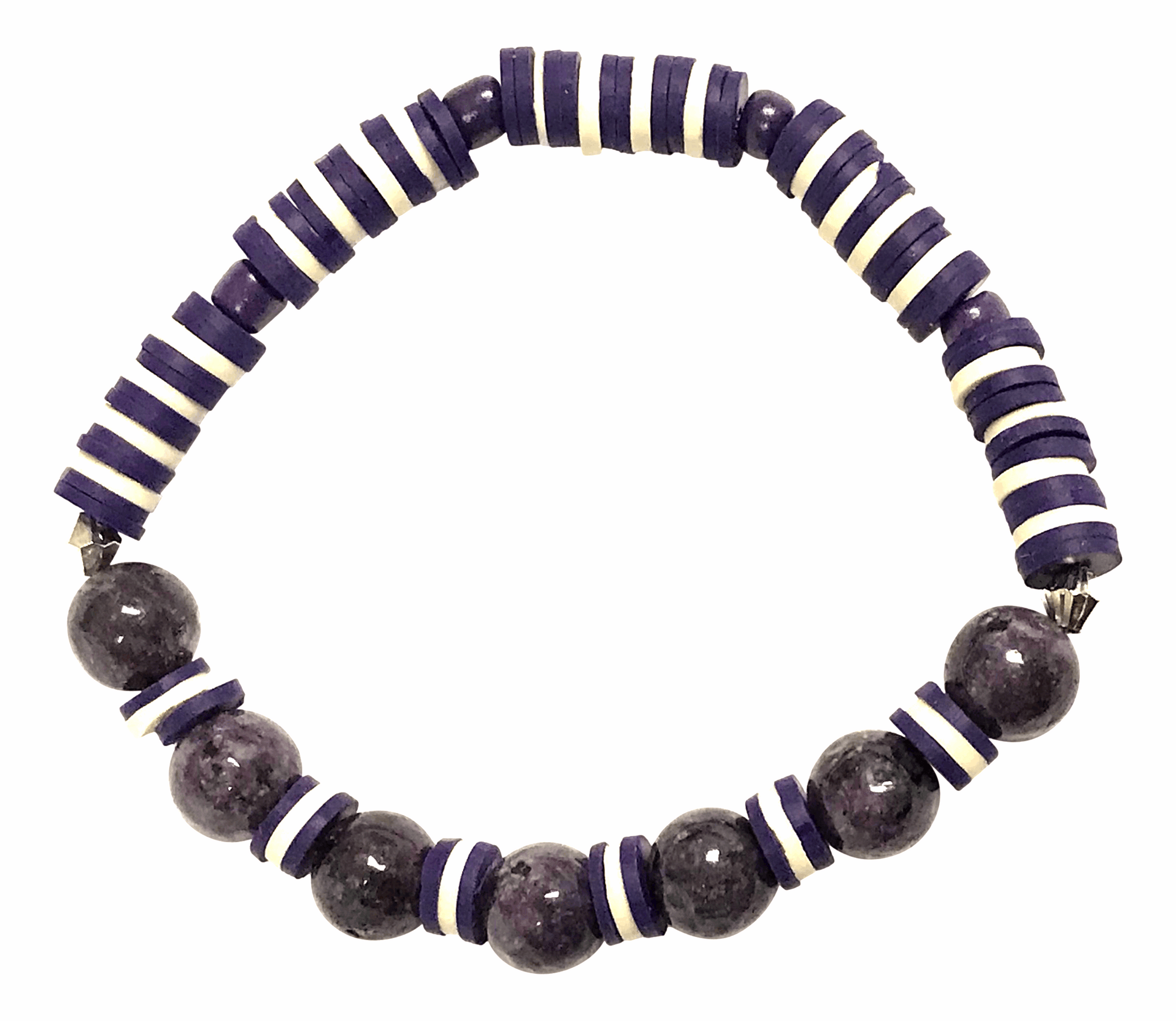 Handmade Heishi Bracelet – Amethyst Violet Plum & White Shell Disc & Round Beads - Boho style
