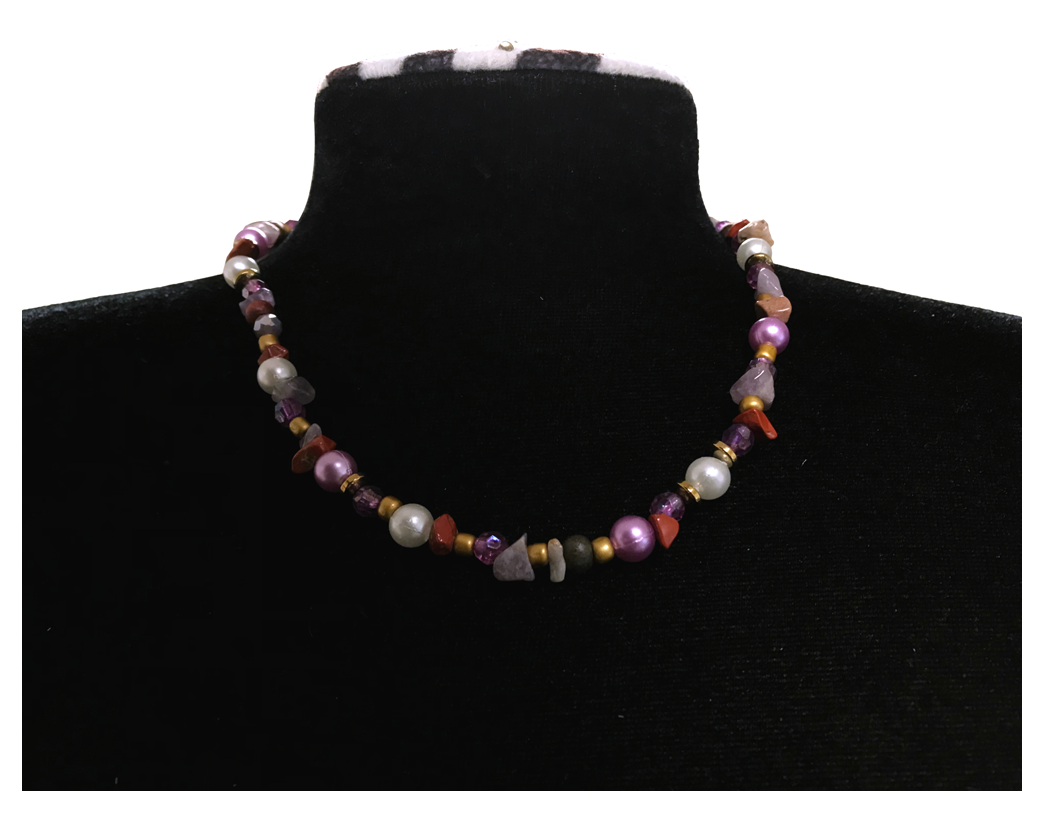 Handcrafted Rustic Mixed Bead Necklace with Natural Stones, Metal-Plated Clasp w/ Extension Chain