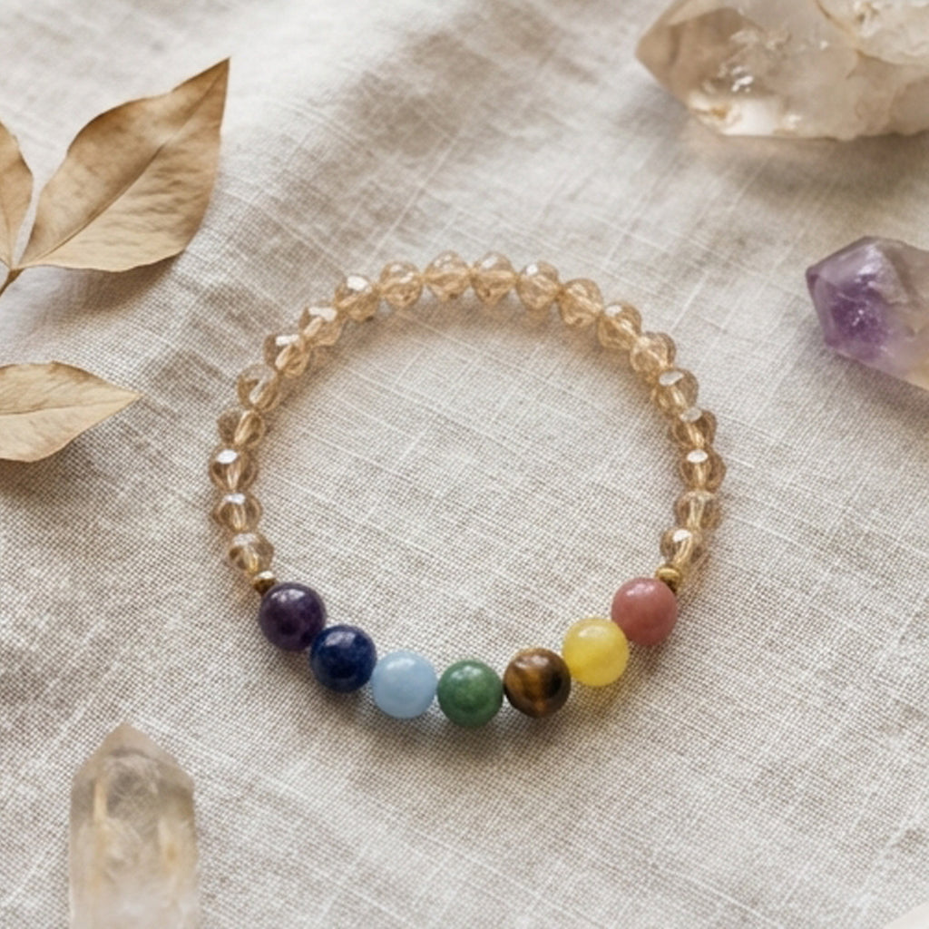 Natural Stone 7 Chakra Crystal Beaded Handmade Bracelet Gemstone Spiritual Jewelry Boho Style
