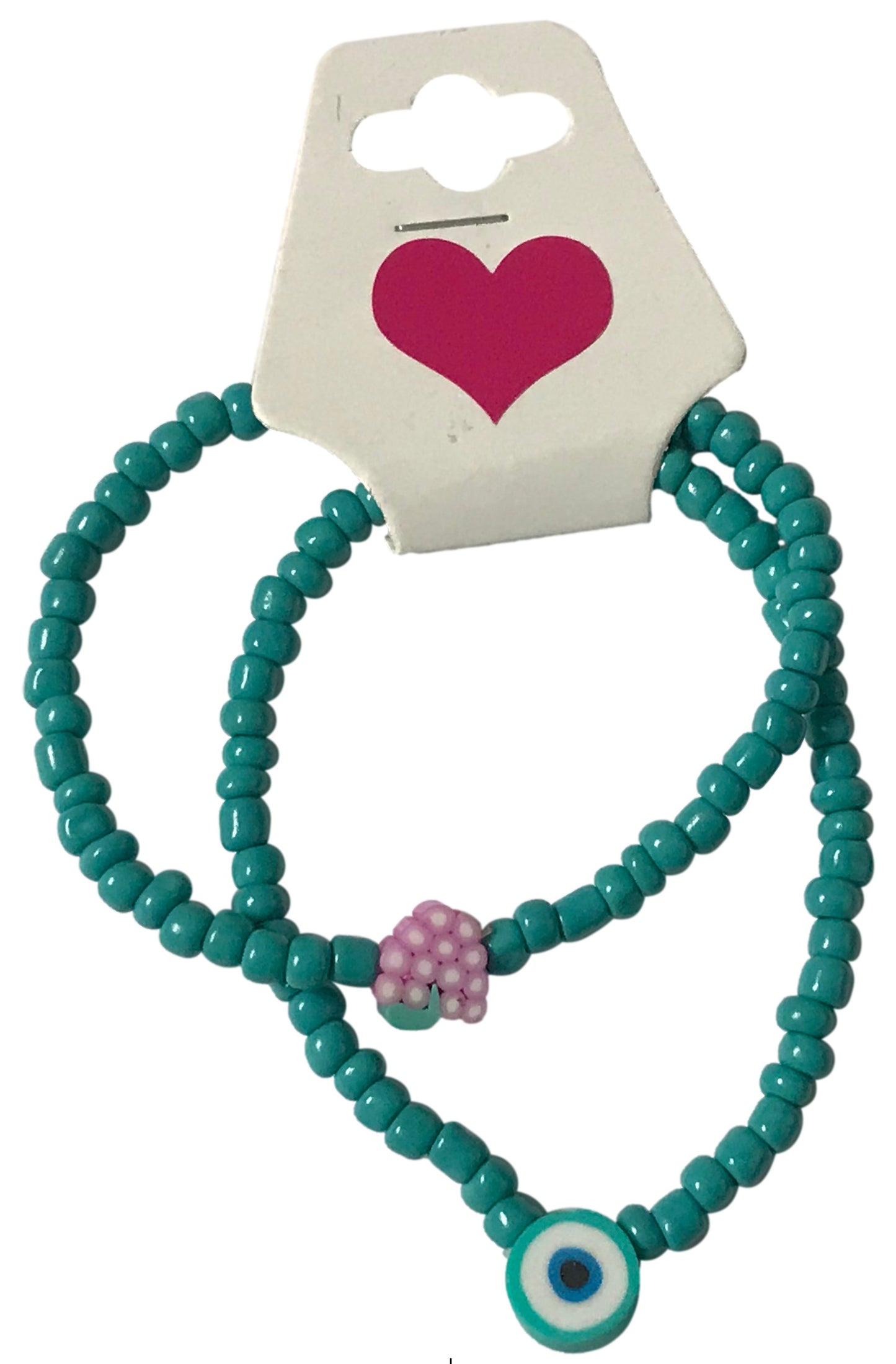 Turquoise Beaded Bracelet Set with Evil Eye Charm, Stretch Seed Bead Handmade Stackable Jewelry