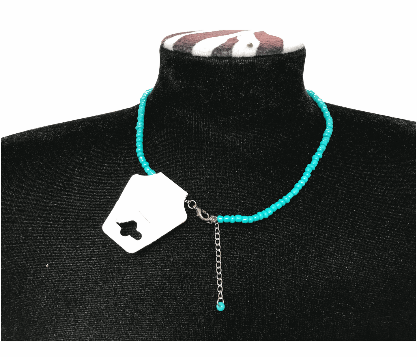 Turquoise Beaded Necklace with Flower Charm, Dainty Seed Beads Floral Jewelry, Metal-Plated Clasp with Extension Chain, Minimalist