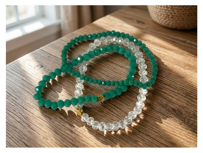Handmade with Love Jade-Tone and Clear Crystal-style Beaded Bracelet Set