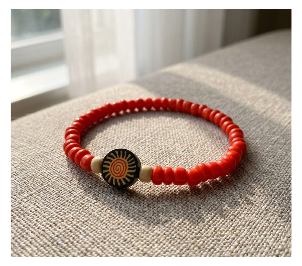 Handmade Red Sunburst Beaded Bracelet, Novelty Jewelry