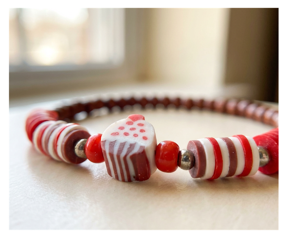 Handmade Sweet Treat-Themed Beaded Bracelet, Novelty Jewelry, Heishi Beads