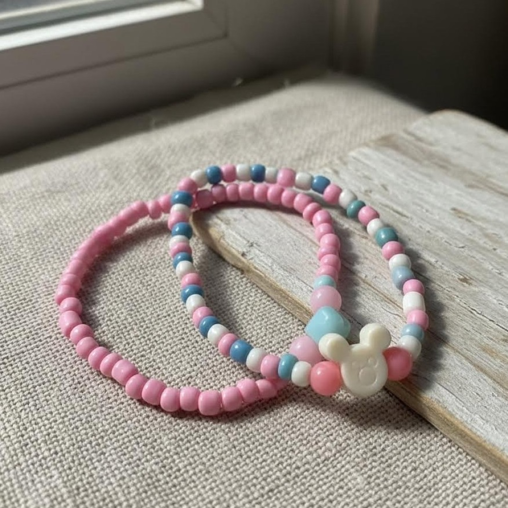 Mickey Inspired Beaded Bracelet Set, Kawaii Pastel Jewelry, Friendship Bracelet Gift for Girls