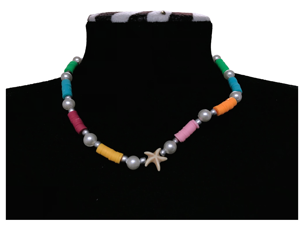 Handcrafted Summer Beach Pearl-like Necklace, Metal-Plated Clasp w/ Extension Chain