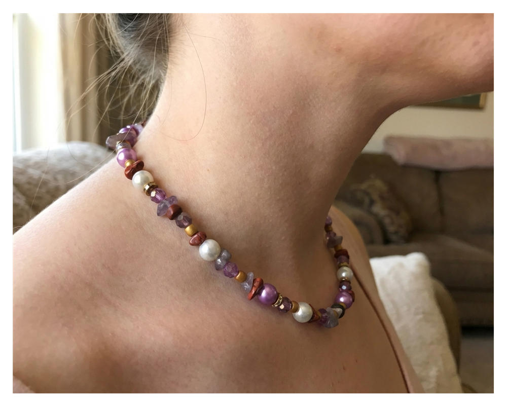 Handcrafted Rustic Mixed Bead Necklace with Natural Stones, Metal-Plated Clasp w/ Extension Chain