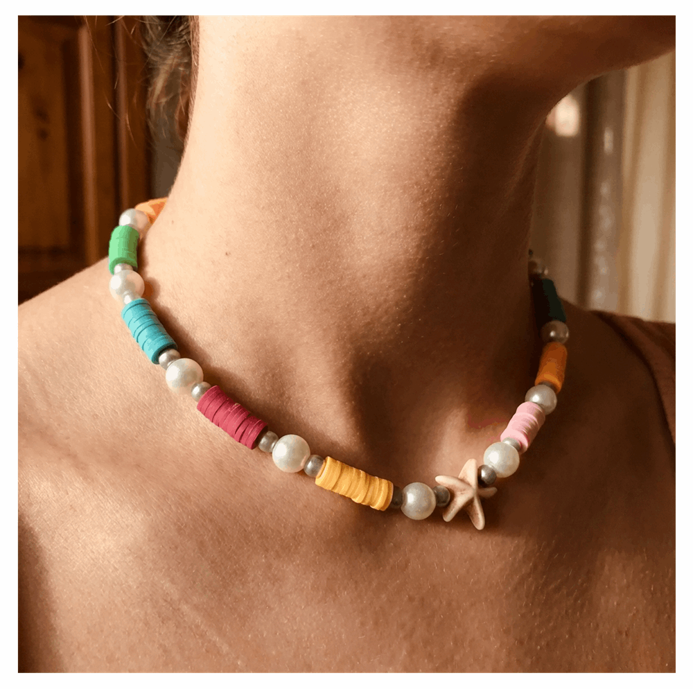 Handcrafted Summer Beach Pearl Necklace, Metal-Plated Clasp w/ Extension Chain
