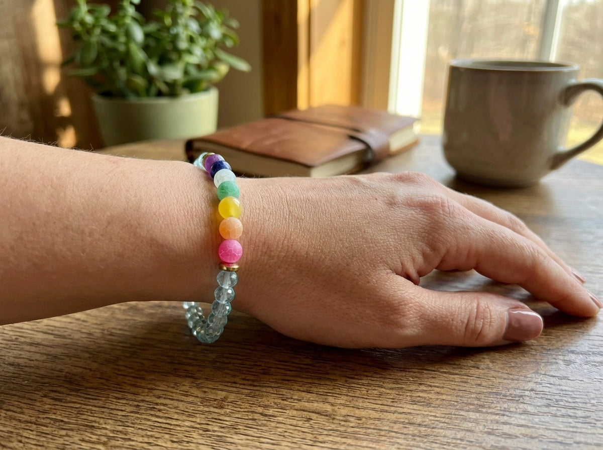 7 Chakra Gemstone Bracelet Handmade Rainbow Beaded Crystal Jewelry Natural Stone Boho Style Yoga Gift Minimalist