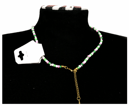 Handcrafted Summer Beach Beaded Necklace, Metal-Plated Clasp w/ Extension Chain