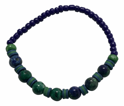 Handmade Azurite Malachite Beaded Bracelet - Natural Blue Green Gemstone Jewelry - Boho Style with Matching Heishi Disc Spacers