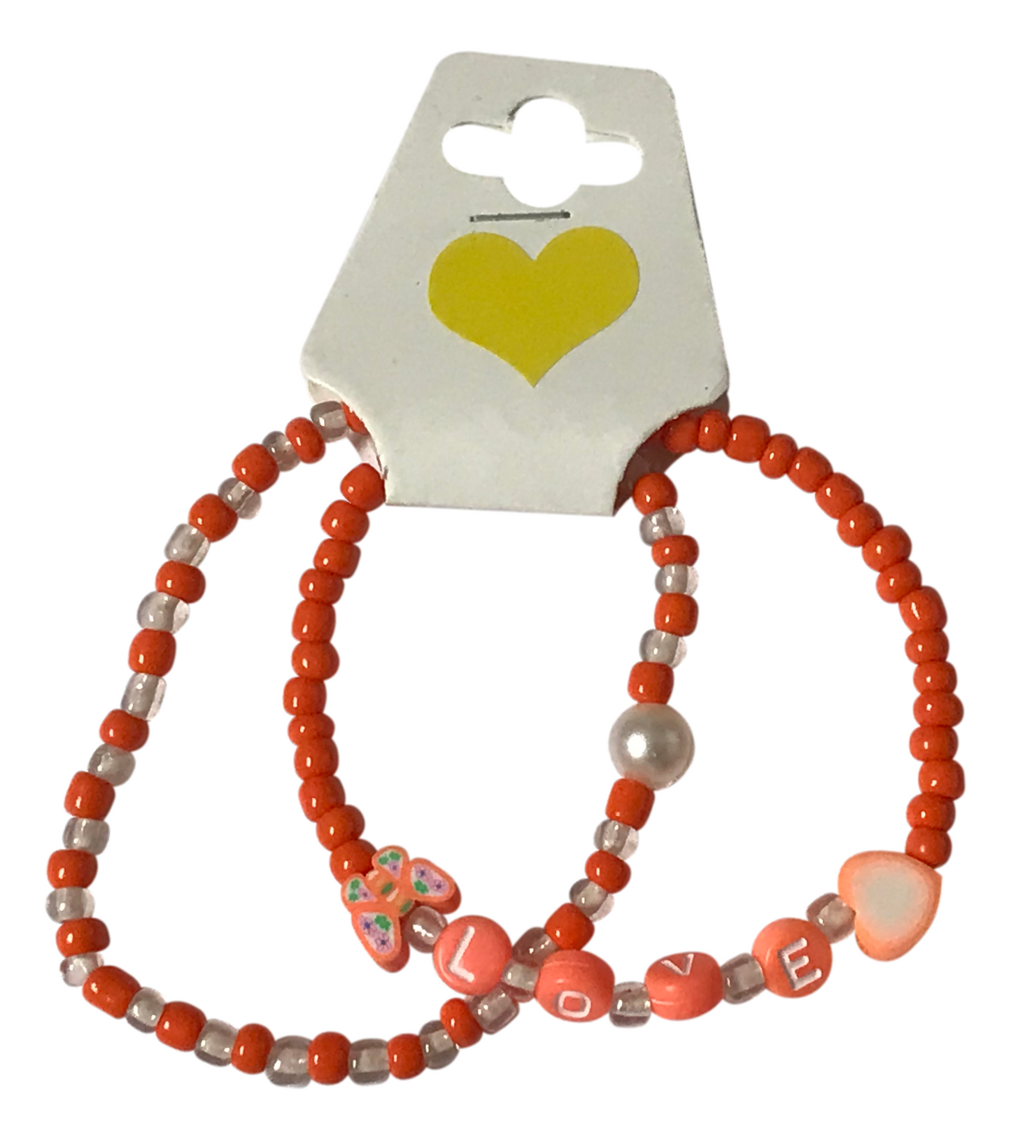 LOVE Letter Beaded Bracelet Set with Butterfly Charm, Orange Aesthetic Friendship Jewelry Gift for Her