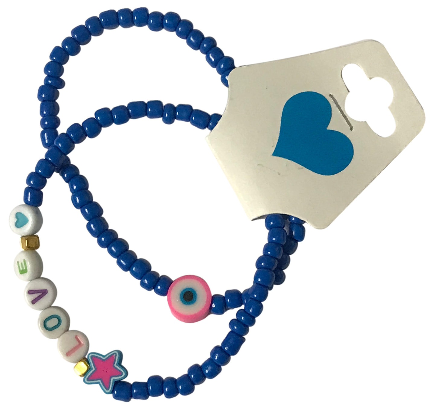 Handmade Blue Beaded Bracelet Set with Evil Eye Charm— Personalized Friendship Gift For Her, Stackable Stretch Jewelry