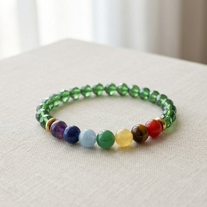 Green Crystal-Style and 7 Chakra Gemstone Bracelet Natural Stone Beaded Handmade Stacking Jewelry Boho Style