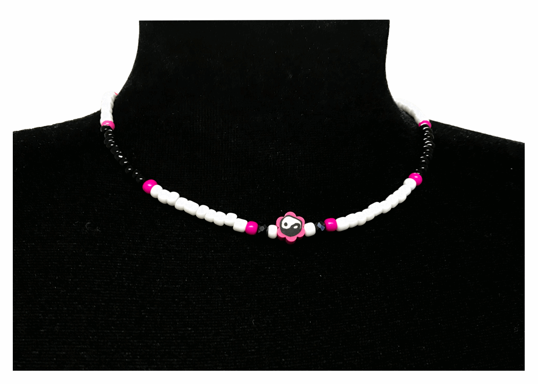 Handcrafted Petal Duality Beaded Necklace, Metal-Plated Clasp w/ Extension Chain