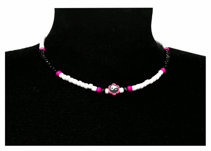 Handcrafted Petal Duality Beaded Necklace, Metal-Plated Clasp w/ Extension Chain