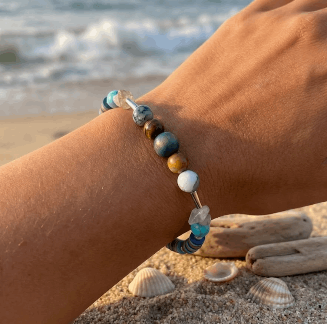 Handmade Southwestern Beaded Bracelet - Natural Turquoise, Tiger’s Eye & Jasper - Artisanal Boho Style