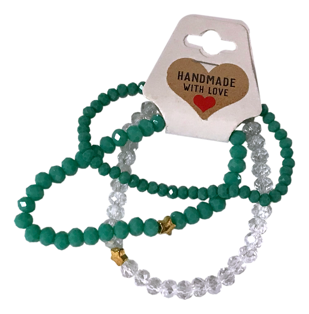 Handmade with Love Jade-Tone and Clear Crystal-style Beaded Bracelet Set