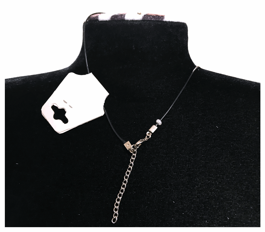 Handcrafted Flower-Butterfly Design Necklace with Acrylic White Pearl Beads, Black Cord, Lobster Claw with Extension Chain