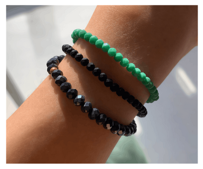 Handmade Black, Dark Grey, Mint Gren Beaded Bracelet, Midnight Ocean Stack