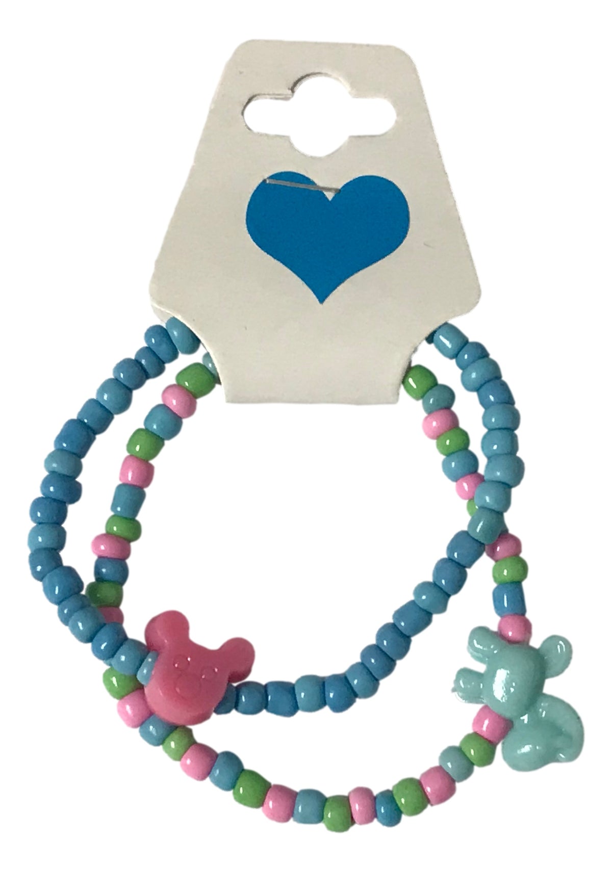 Handmade Beaded Bracelet Set (2 pcs) – Pink, Green & Blue Pastel Beads with Mickey Icon Head Accent, Fun Friendship Gift for Kids/Teens