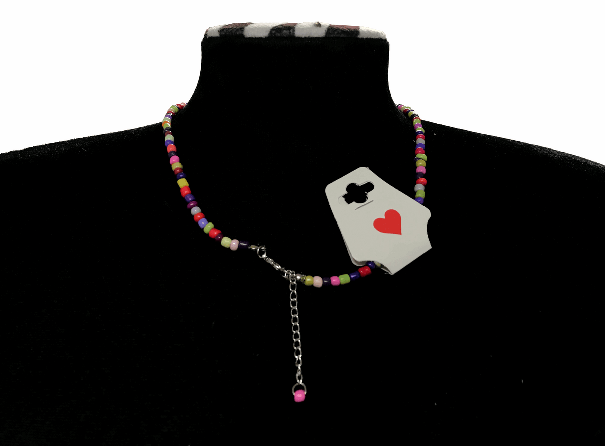 Handmade Multicolor Candy Beaded Choker, Vibrant Rainbow Seed Bead Necklace.