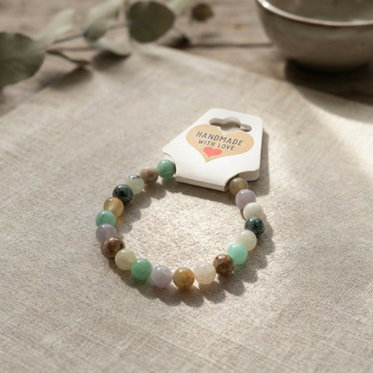 Handmade Earth Tone Beaded Bracelet – Natural Gemstone Crystal-Style Beads Jewelry