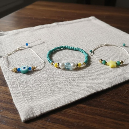 Evil Eye Star Bracelet Set, Turquoise Beach Friendship Bracelets, Handmade Coastal Jewelry Gift for Her