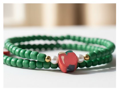 Handmade Solid Green Beaded Bracelet with Accent Charms, Novelty Jewelry, Boho-chic