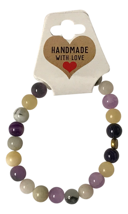 Handmade Lavender Cream Gemstone Stretch Bracelet, Boho Stacking Jewelry