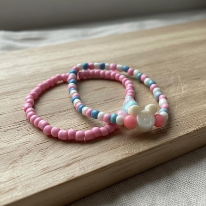 Mickey Inspired Beaded Bracelet Set, Kawaii Pastel Jewelry, Friendship Bracelet Gift for Girls